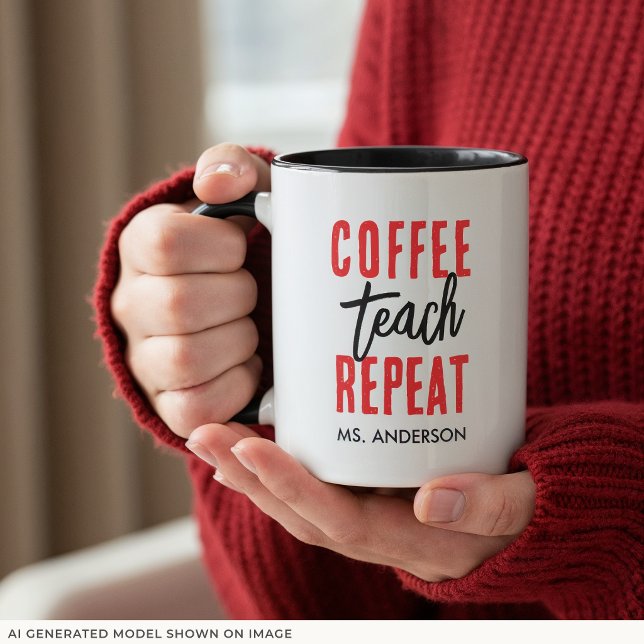 Mug Cafetière Professeur de Typographie Noir Personnal (An 11-oz mug is shown. Customize it with name and choose mug style and size.)