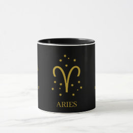 Mug Cafetière simple noire et or Aries Zodiaque
