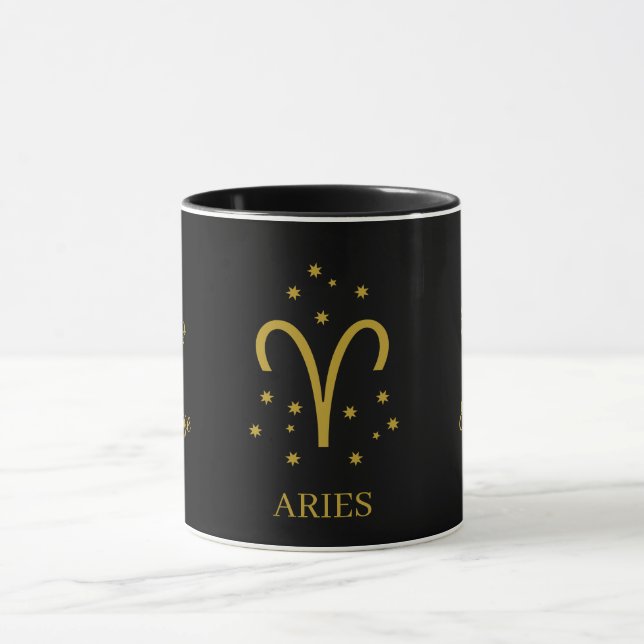 Mug Cafetière simple noire et or Aries Zodiaque (Centre)