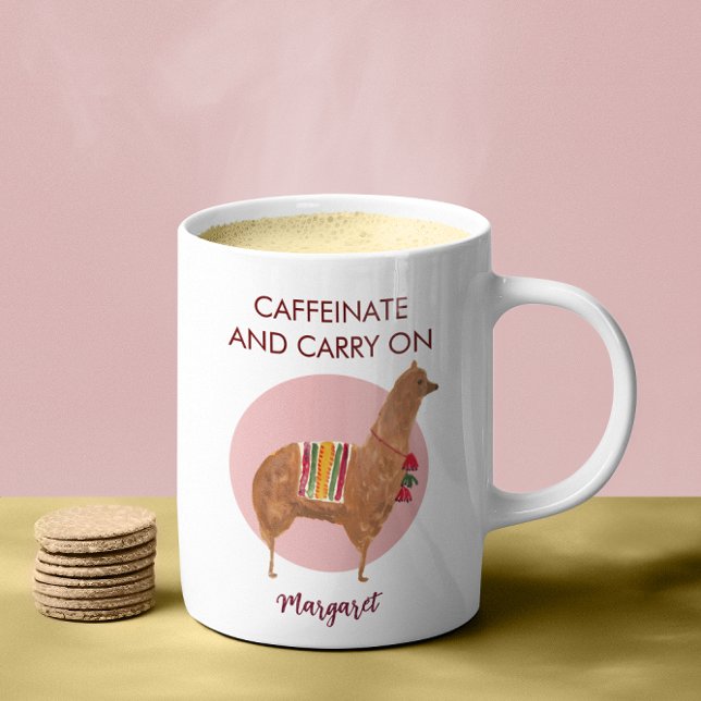 Mug Caffeinate Porte Sur Llama Alpaca Animal Dessiné À (This cute, elegant personalized alpaca / llama mug features original hand-drawn artwork.)