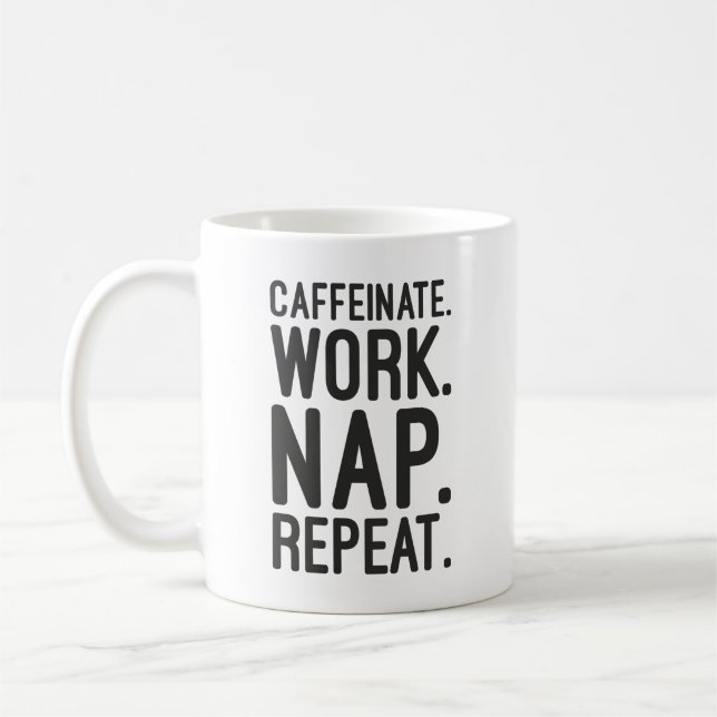 Mug Caffeinate Répéter la sieste - Drôle Motivationnel (Gauche)
