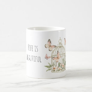 Mug Cage à oiseaux florale Papillons au pêcher