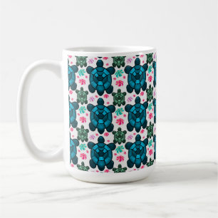Mug Cahier Motif Sans Fin Tortue Mignonne et Fleurs
