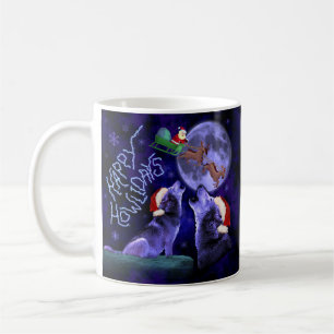 Mug Calembour drôle Howlidays heureux de loup de Noë
