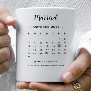 Mug Calendrier moderne non photo Mariage Date mariée
