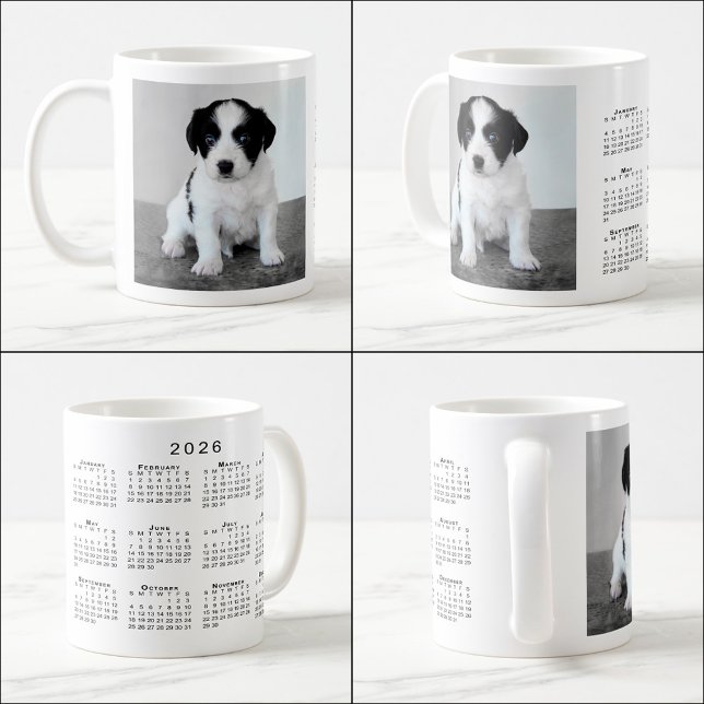 Mug Calendrier personnalisé Photo pour animaux de comp (Custom Pet Photo 2026 Calendar Coffee Mug, multiple views)