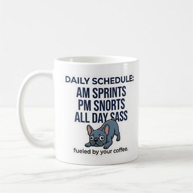 Mug Calendrier quotidien drôle de Bouledogue français, (Gauche)