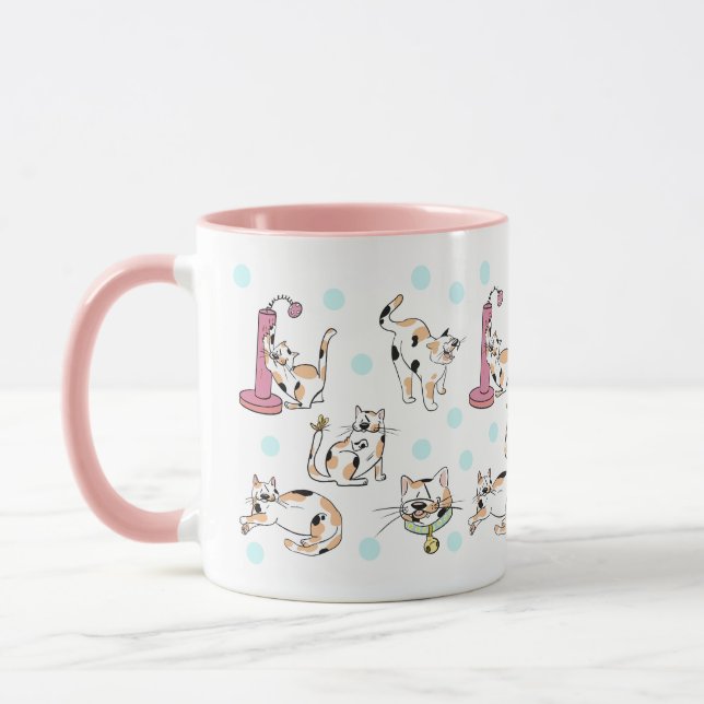 Mug Calico Cats 11 oz. Musique en céramique rose, blan (Gauche)
