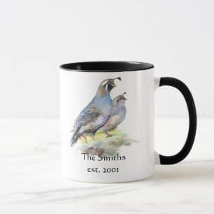 Mug California Quail Birds Custom Date Famille Monogra
