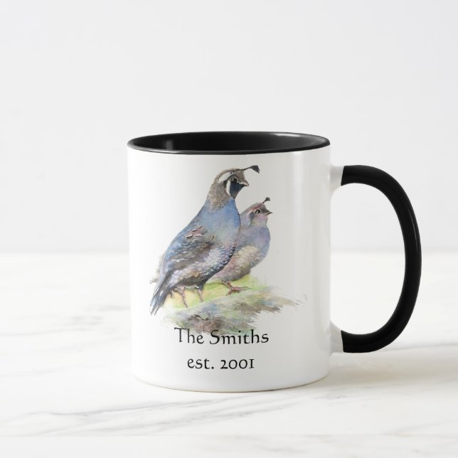 Mug California Quail Birds Custom Date Famille Monogra (Droite)