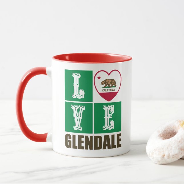 Mug California Republic State Flag Heart Glendale (Avec donut)
