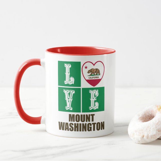 Mug California State Flag Heart Love Mount Washington (Avec donut)
