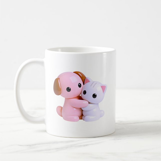 Mug Câlin de chiot et chaton Mignon Kawaii (Gauche)