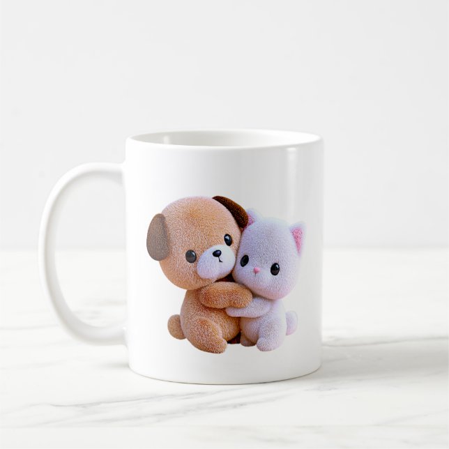 Mug Câlins Tendre entre Chiot et Chat (Gauche)