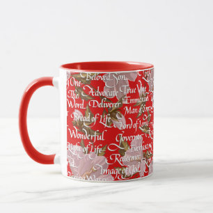Mug Calligraphie de Noël Noms du Christ   Rouge
