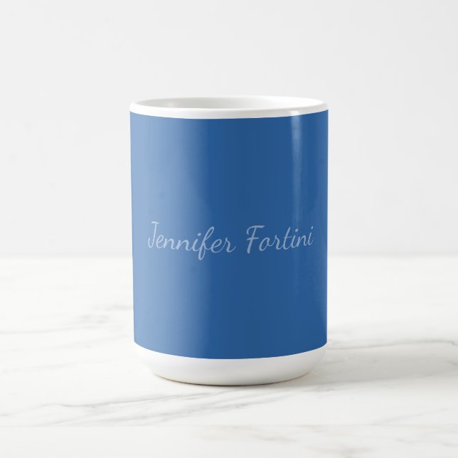 Mug Calligraphie Élégant Bleu & Blanc Simple (Centre)