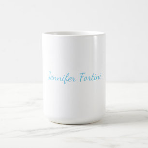 Mug Calligraphie Élégant Bleu & Blanc Simple