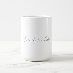 Mug Calligraphie Élégant Gris rétro Gris Blanc Nom