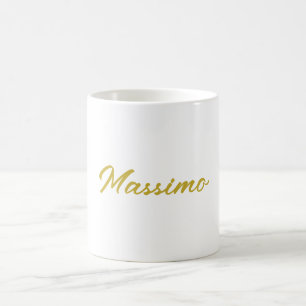 Mug Calligraphie Élégant Or Blanc Simple Nom