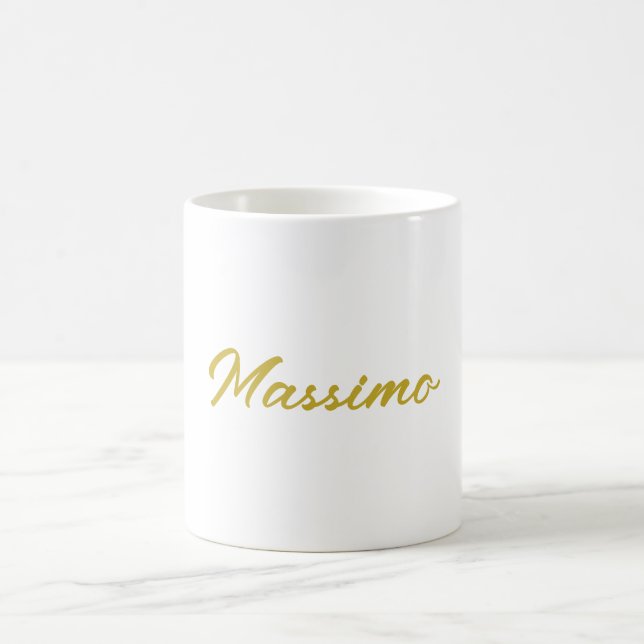 Mug Calligraphie Élégant Or Blanc Simple Nom (Centre)