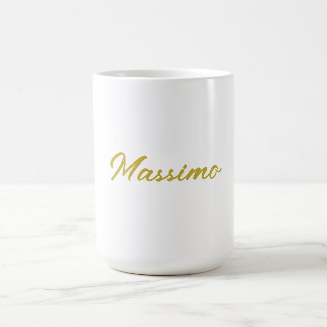 Mug Calligraphie Élégant Or Blanc Simple Nom (Centre)