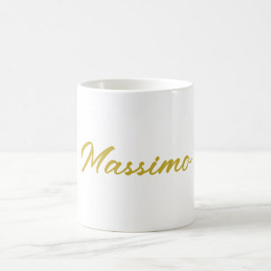 Mug Calligraphie Élégant Or Blanc Simple Nom