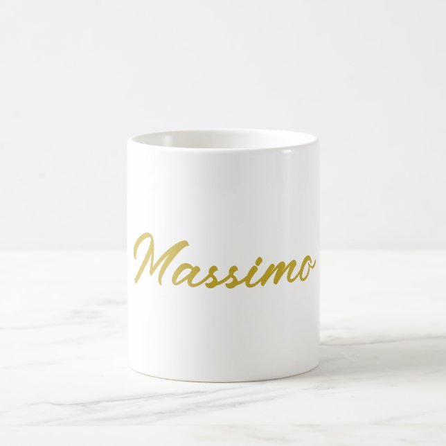 Mug Calligraphie Élégant Or Blanc Simple Nom (Centre)