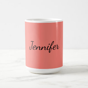 Mug Calligraphie Élégant Rose Corail Simple Nom