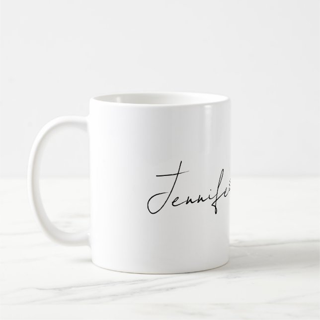 Mug Calligraphie Élégante Noir & Blanc Plaine Simple (Gauche)