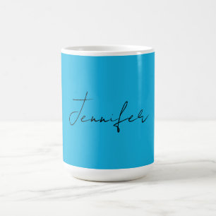 Mug Calligraphie Élégante Plaque Simple Nom Bleu