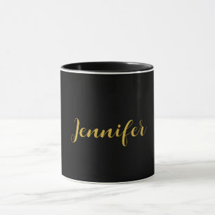 Mug Calligraphie minimaliste moderne Nom Black Gold