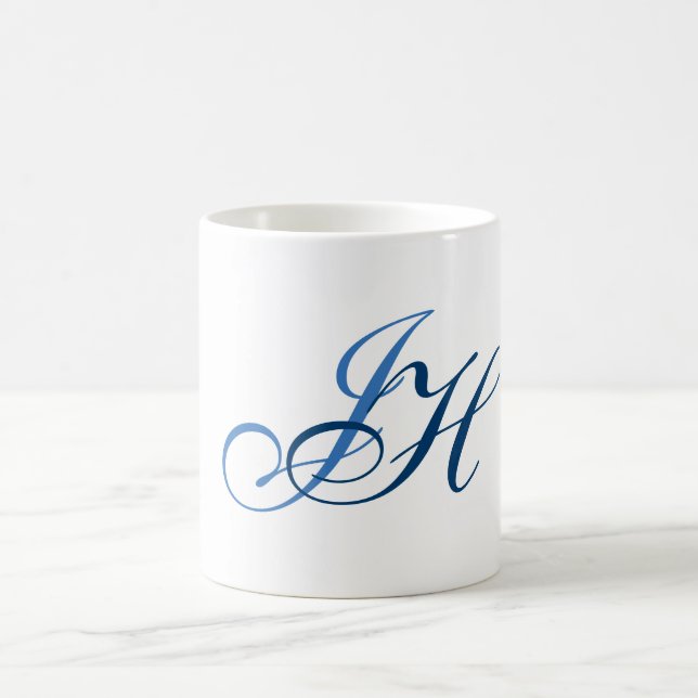 Mug Calligraphie Monogramme Blanc Bleu Plaine Simple (Centre)