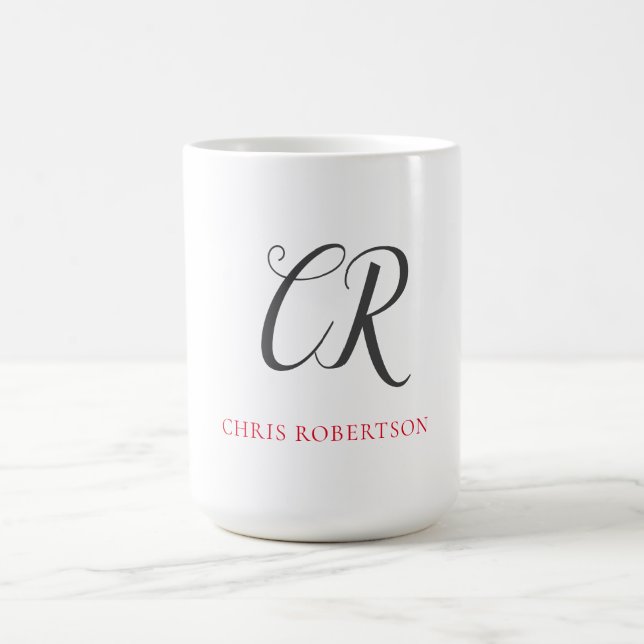 Mug Calligraphie Monogramme Nom Black Grey Cadeau pers (Centre)