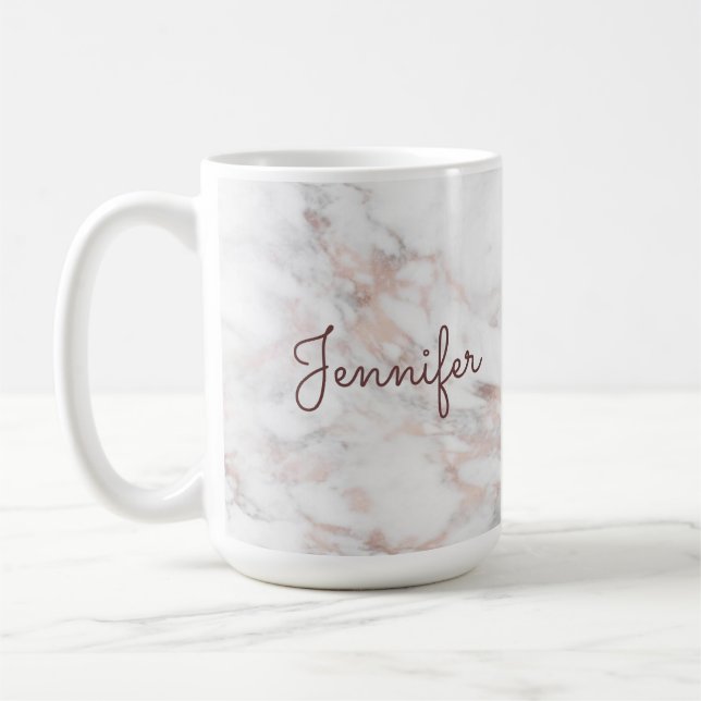 Mug Calligraphie Nom du script Rose Gold Marble Modèle (Gauche)