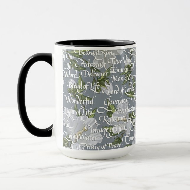 Mug Calligraphie Noms du Christ|| Gris et noir (Gauche)
