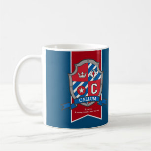 Mug Callum knight shield rouge nom bleu signifiant muq