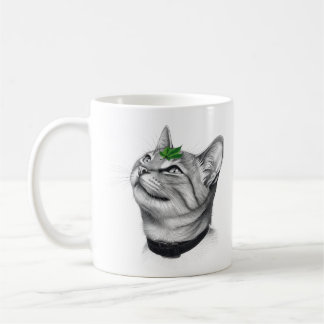 Mug Calm White Minimal Cat Leaf Aesthetic Drawing pfp