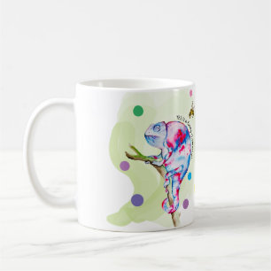 Mug Caméléon d'aquarelle et abeille colorés.