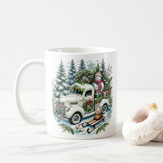 Mug Camion de fête | Vintage Noël (Avec donut)