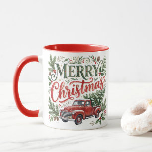 Mug Camion de Noël à lettrage manuel traditionnel