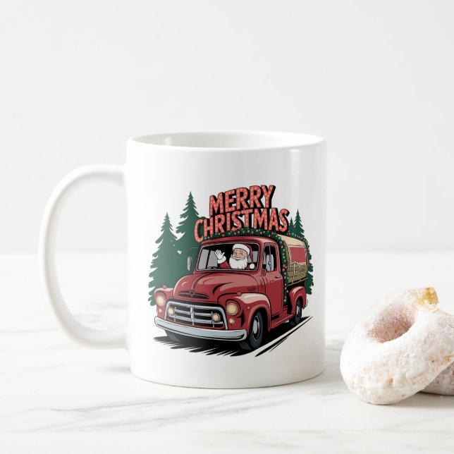 Mug Camion de Noël classique de style années 50 (Avec donut)