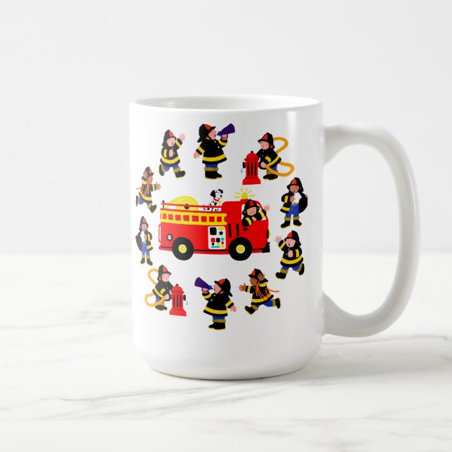 Mug Camion de pompiers avec les sapeurs-pompiers (Droite)