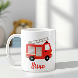 Mug Camion de pompiers personnalisé à l'aquarelle mign