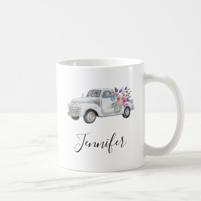 Mug Camion de ramassage vintage Aquarelle rustique (Droite)