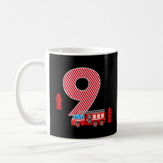 Mug Camion d'incendie 9e anniversaire garçon 9 ans pom (Gauche)