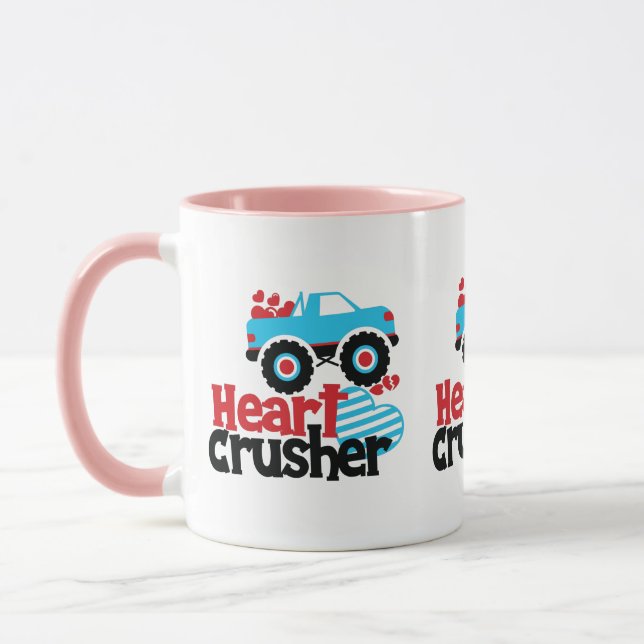 Mug Camion Monstre Bleu Écraser Cœur Saint Valentin (Gauche)