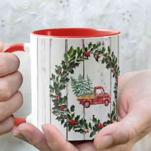 Mug Camion Rouge en Bois Bruté Maison de Campagne Roug