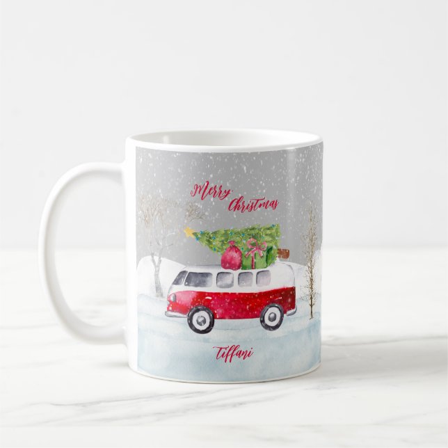 Mug Camion rouge Joyeux Noël gris (Gauche)
