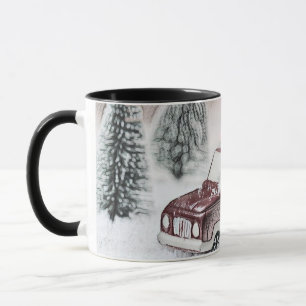 Mug Camion rouge vintage avec dessin d'arbre de Noël 
