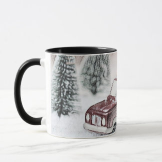 Mug Camion rouge vintage avec dessin d'arbre de Noël